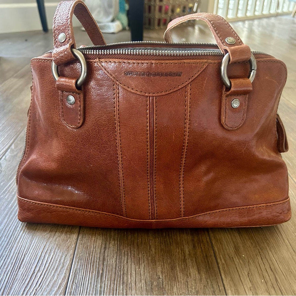 Spikes & Sparrow Brown Leather Houndstooth Bag